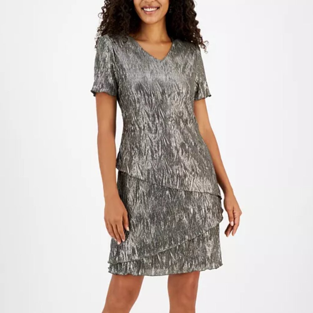 Connected Apparel Bodre Gray Asymmetrical Tiered Dress